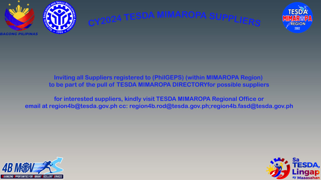 TESDA MIMAROPA SUPPLIERS DIRECTORY CY2024